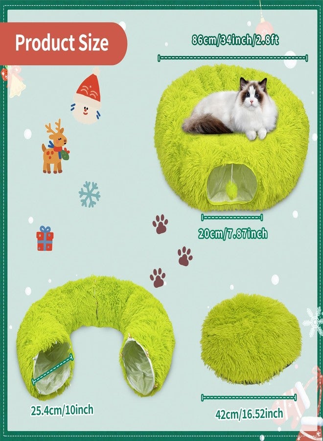 Bailiyake Christmas Cat Tunnel Bed Under Christmas Tree for Indoor Plush Lime Green Cats Xmas Cat Donut Tunnel Foldable Plush Peekaboo Cat Cave Toy for Small Cat Kitten (2.8 ft*2.8ft*10inch, Lime Green) - Image 2